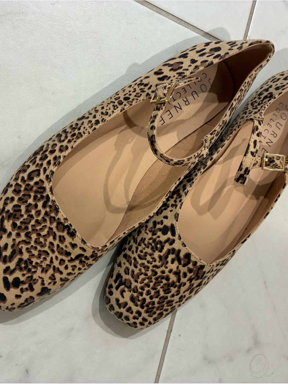 Journee Collection Leopard Print Mary Jane Flats - Tan/Black